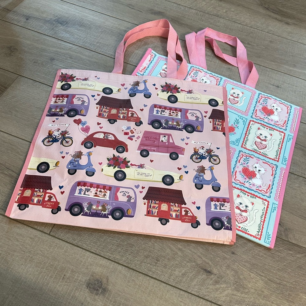Homegoods TJMaxx Marshalls Valentines Day Mouse & Kitten Heart Tote Bags NWOT